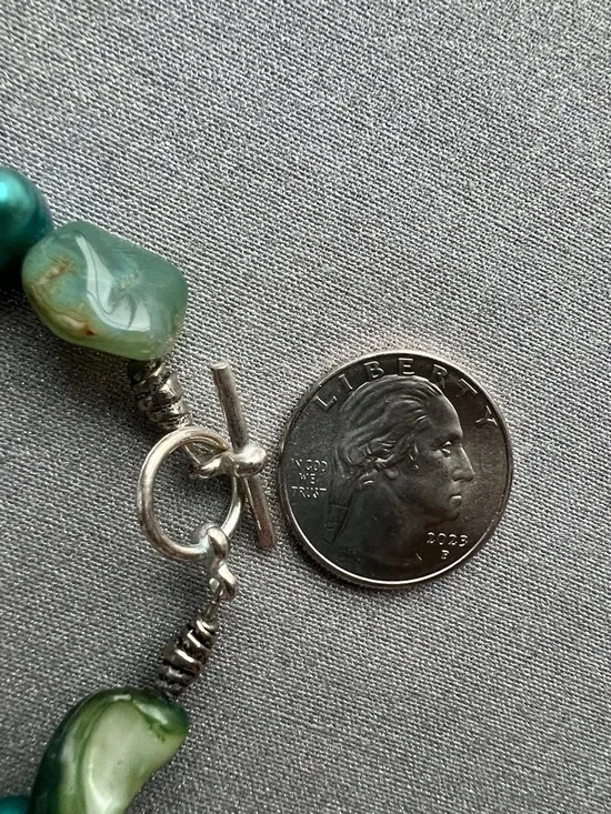 Handmade Multicolor Green and Pearl Tone Beaded 3” Bracelet - Picture 12 of 12